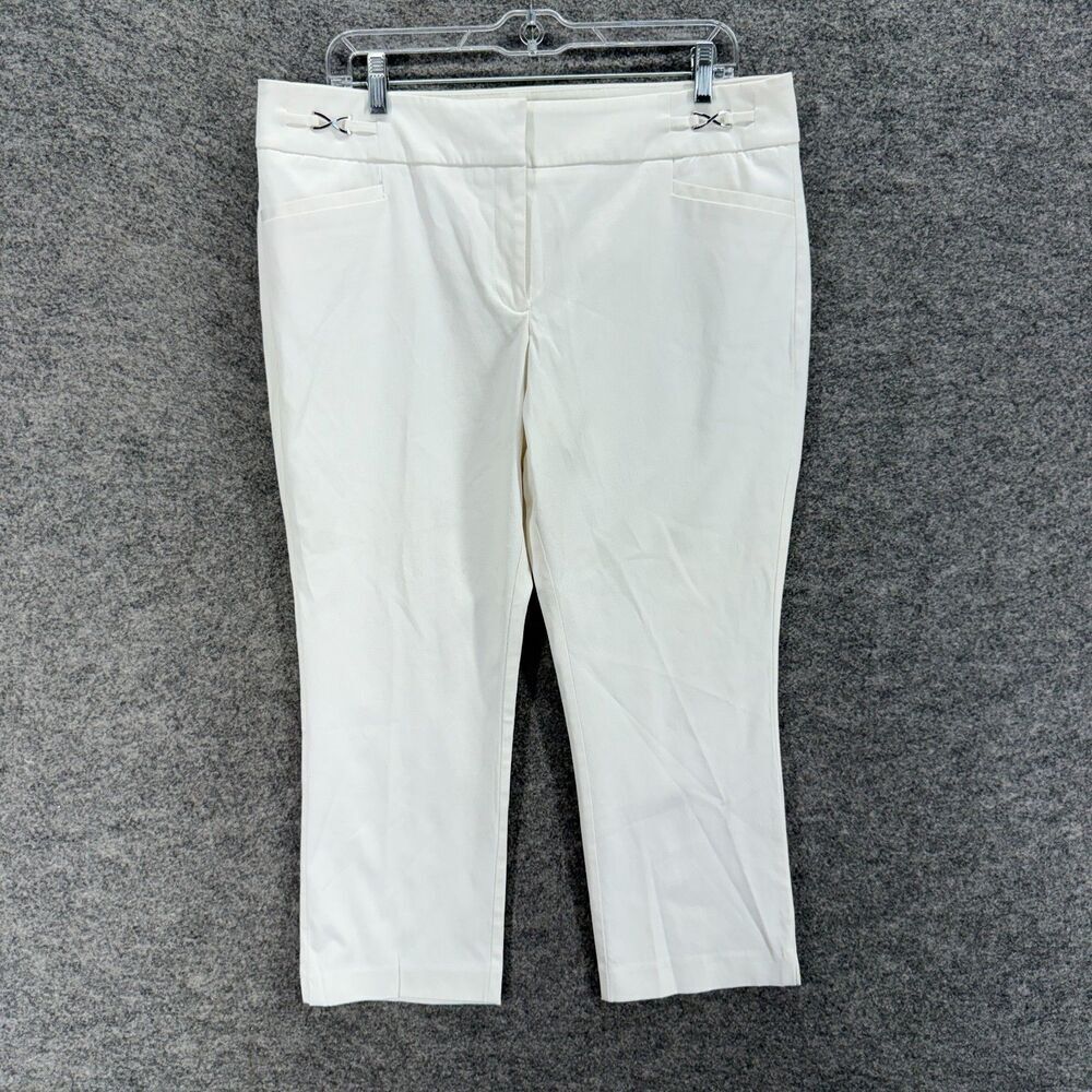 7th Avenue Cropped Jeans Women 14 White Denim Light Wash High Rise Tapered